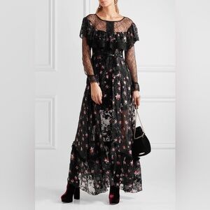 Preen By Thornton Bregazzi Lydia Lace Paneled Devor Silk Blend Chiffon Gown
